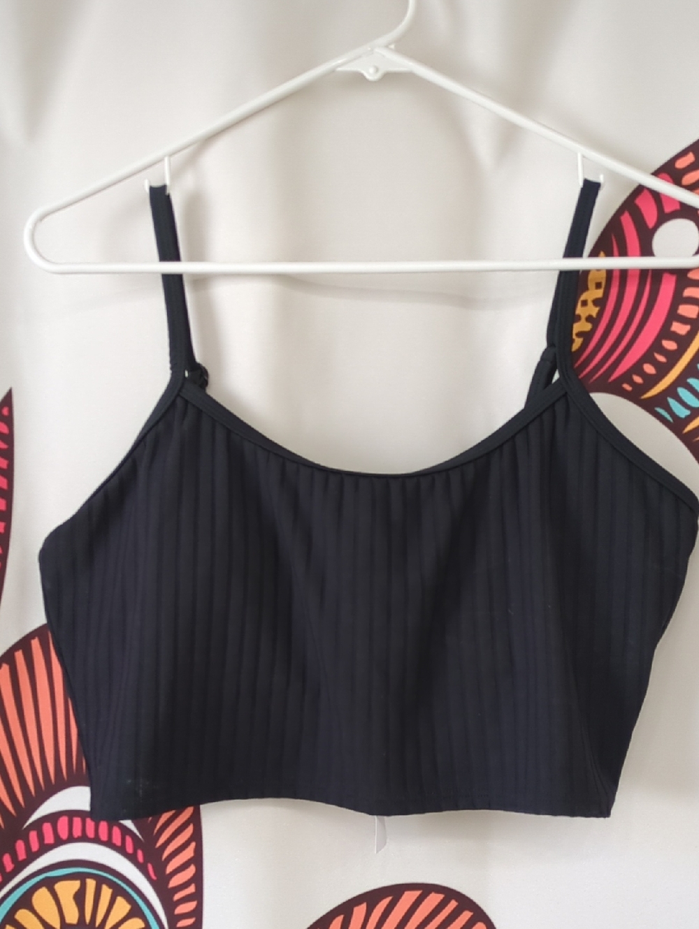 VENUS Black Superrib Swim Crop Top L